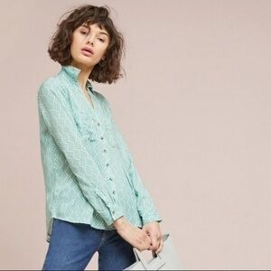 Anthropologie Maeve Rochelle Green Soft Button Down Shirt 4